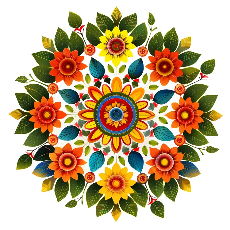 Intricate Floral Pattern with Colorful Flowers and Leaves