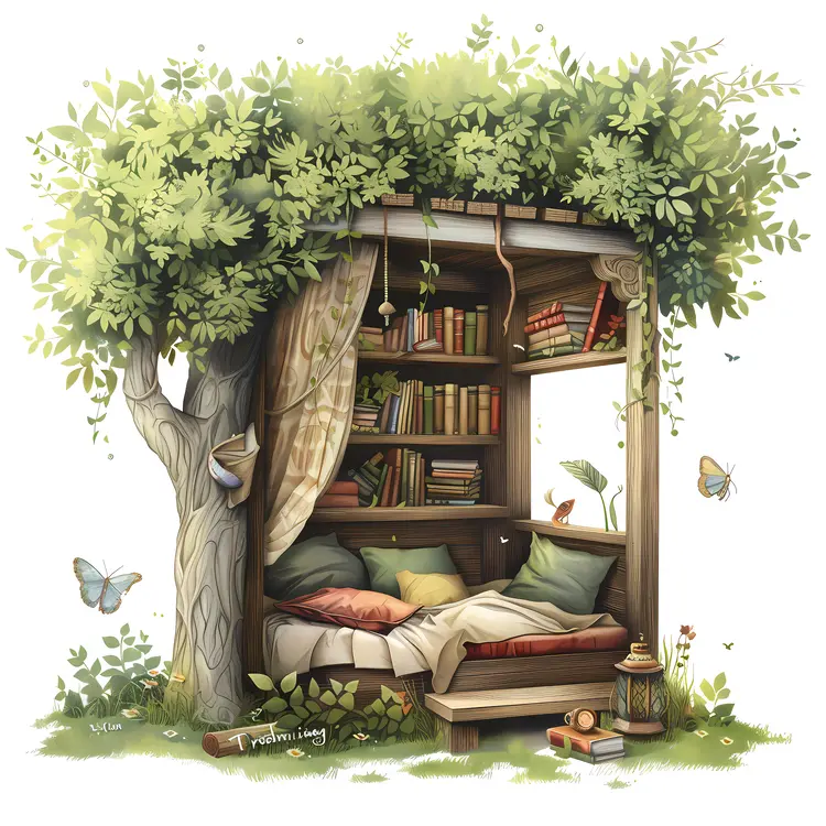 Cozy reading nook in a tree