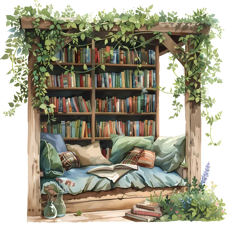 Cozy Reading Nook with Bookshelf