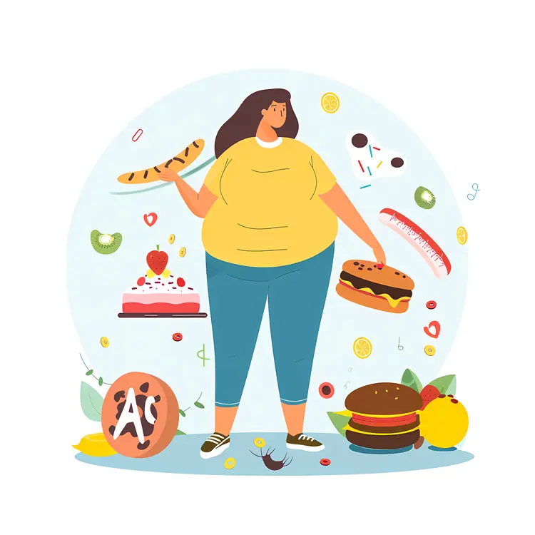 Cartoon Woman with Junk Food