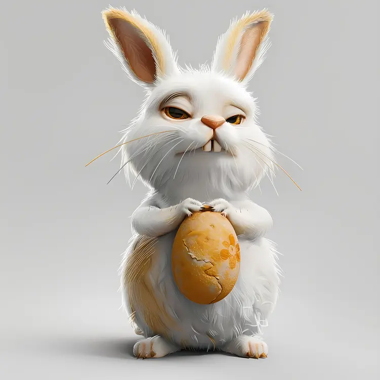 White Bunny Holding an Egg