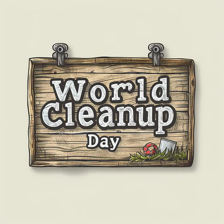 Wooden World Cleanup Day Sign