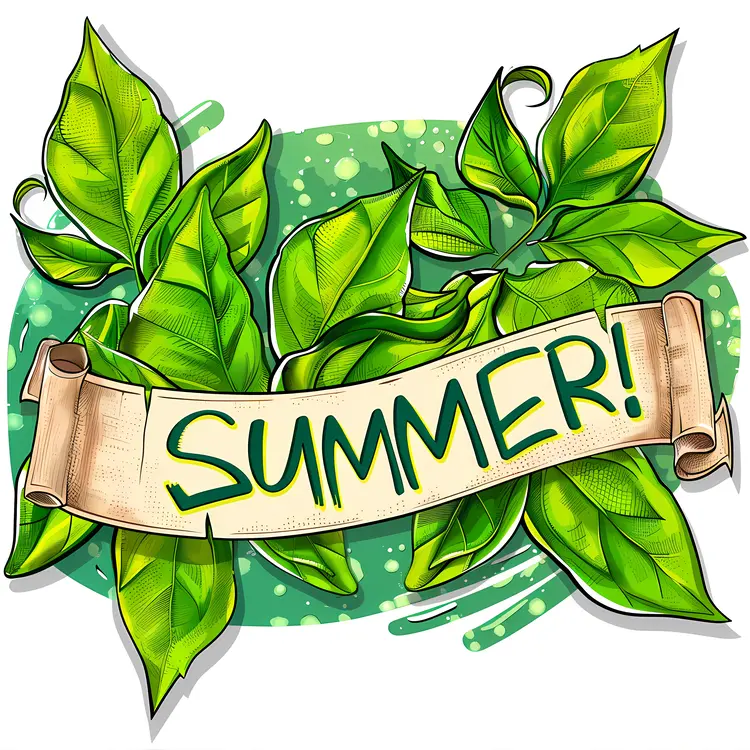 Green Leaves with Summer Banner