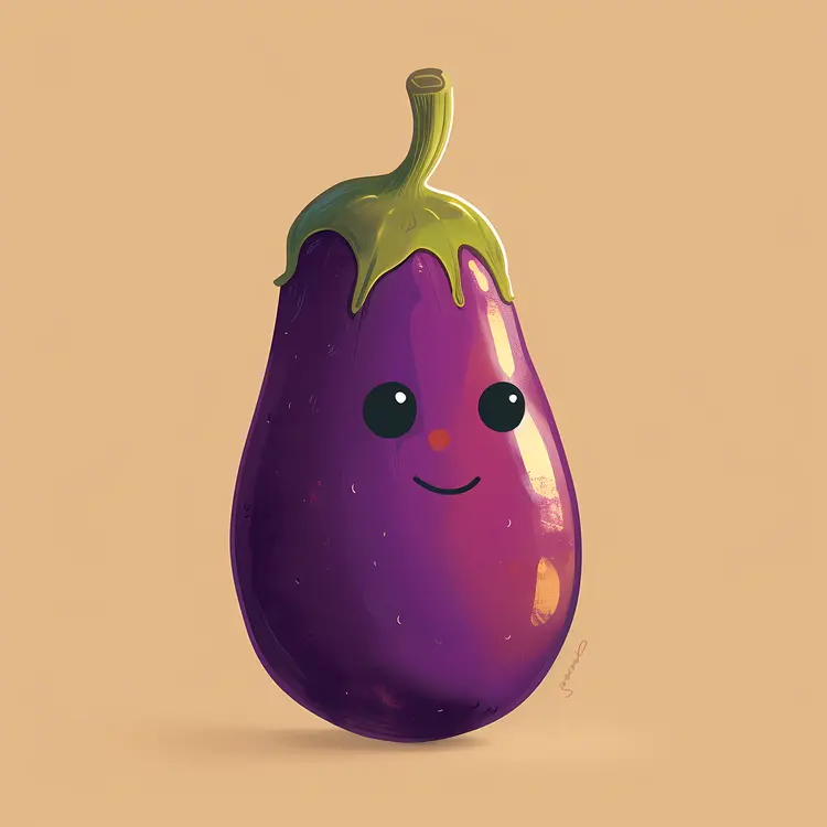 Smiling Eggplant with Cute Face