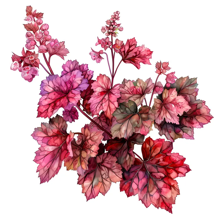 Heuchera Plant with Red Leaves and Flowers