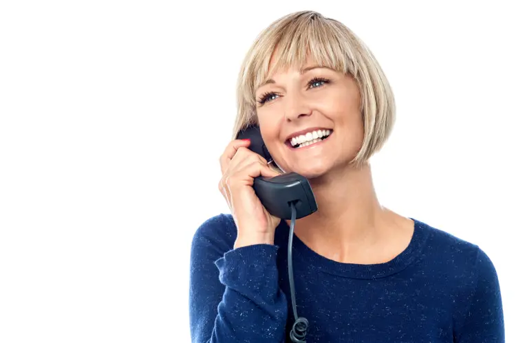 Smiling Blonde Woman on Phone