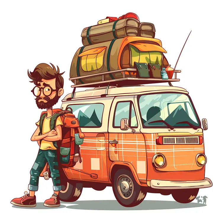 Cartoon Van with Backpacker