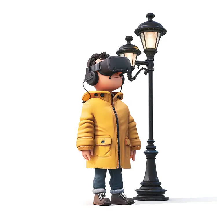 Person with VR Headset and Lamp Post