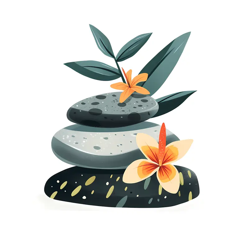 Zen Stacked Stones with Flowers