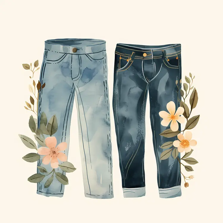 Pair of Jeans with Floral Accents