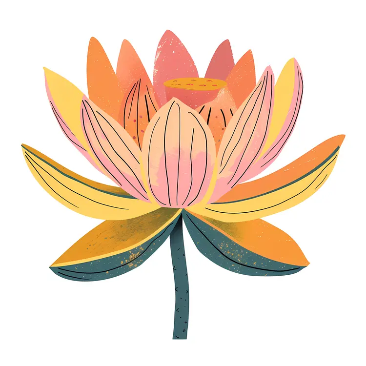 Stylized Lotus Flower with Yellow and Pink Petals