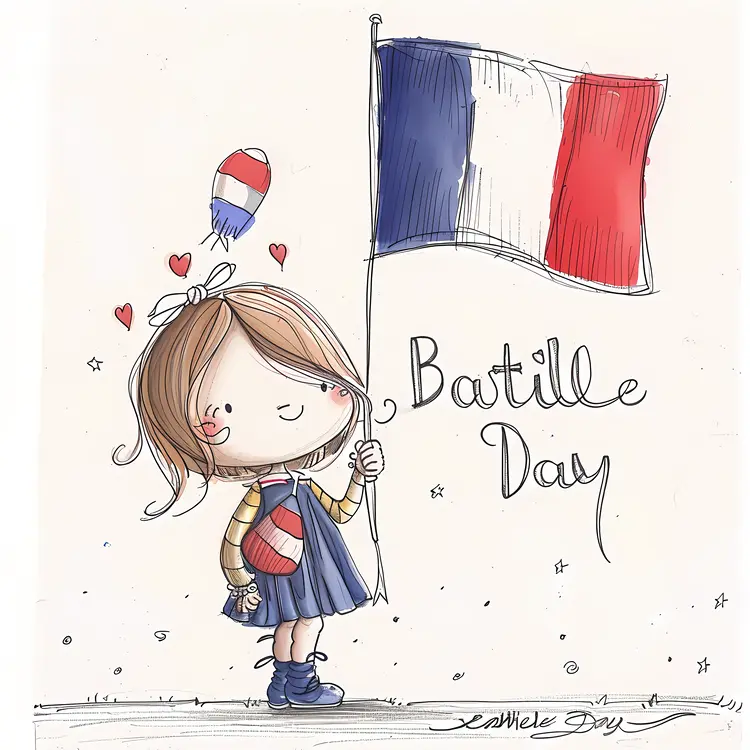Bastille Day Girl with French Flag