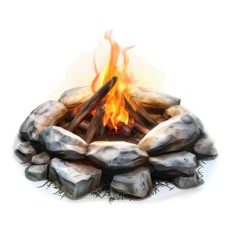 Glowing Campfire with Stones
