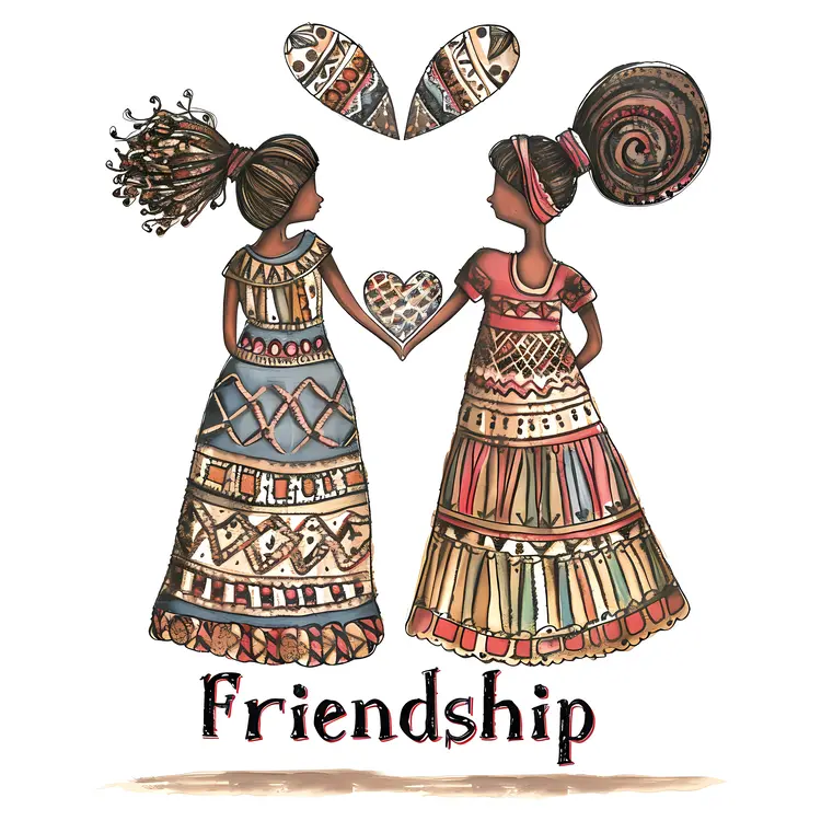 Friendship Illustration with Two Girls in Traditional Dresses