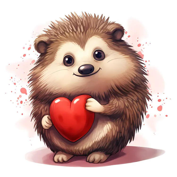 Smiling Hedgehog with a Red Heart