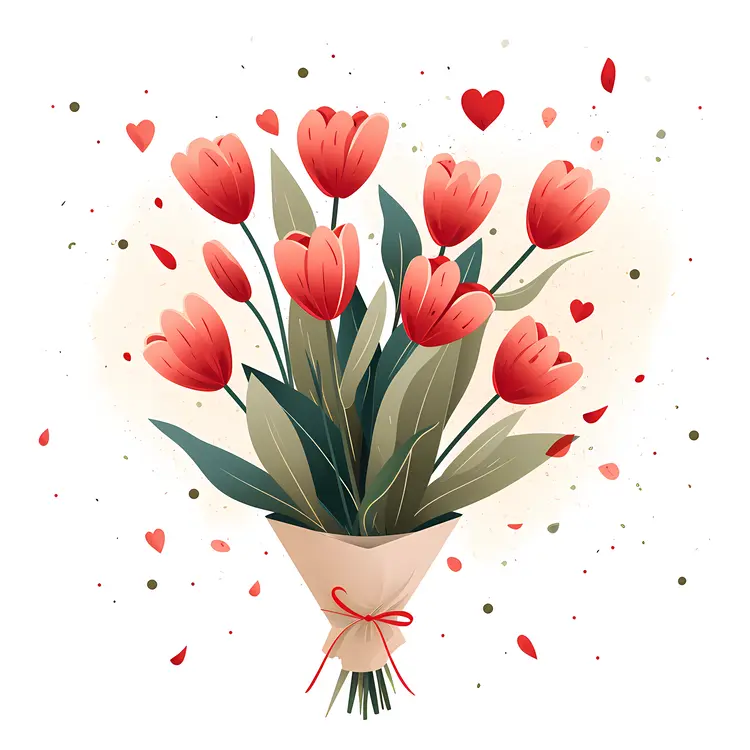 Bouquet of Red Tulips with Hearts