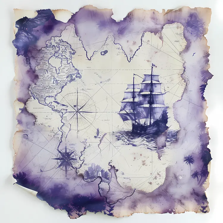 Vintage Map with Ship and Compass