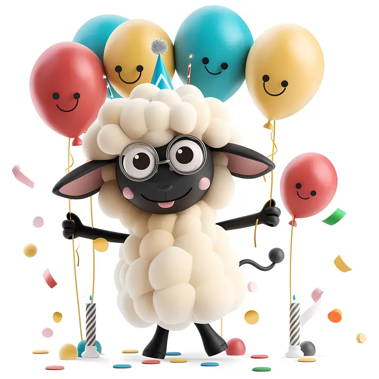 Cute Sheep with Balloons for Celebration