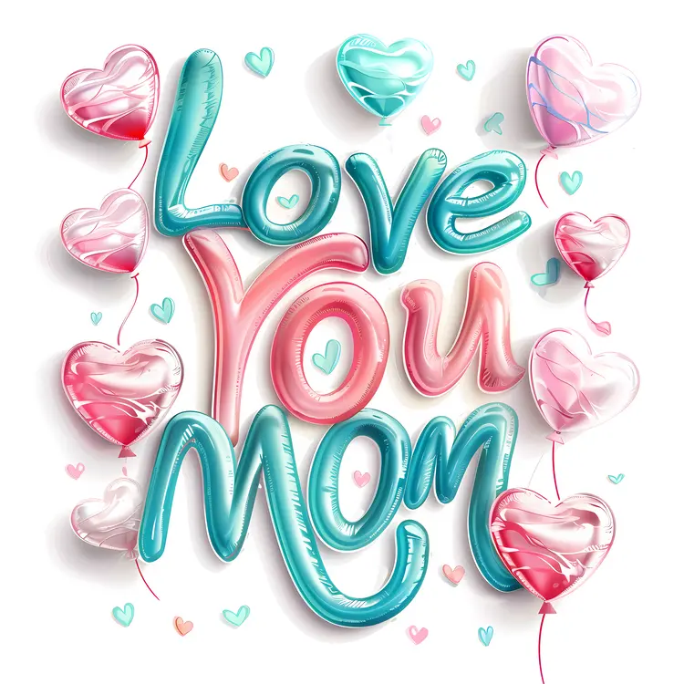 Colorful Balloon Love You Mom Greeting