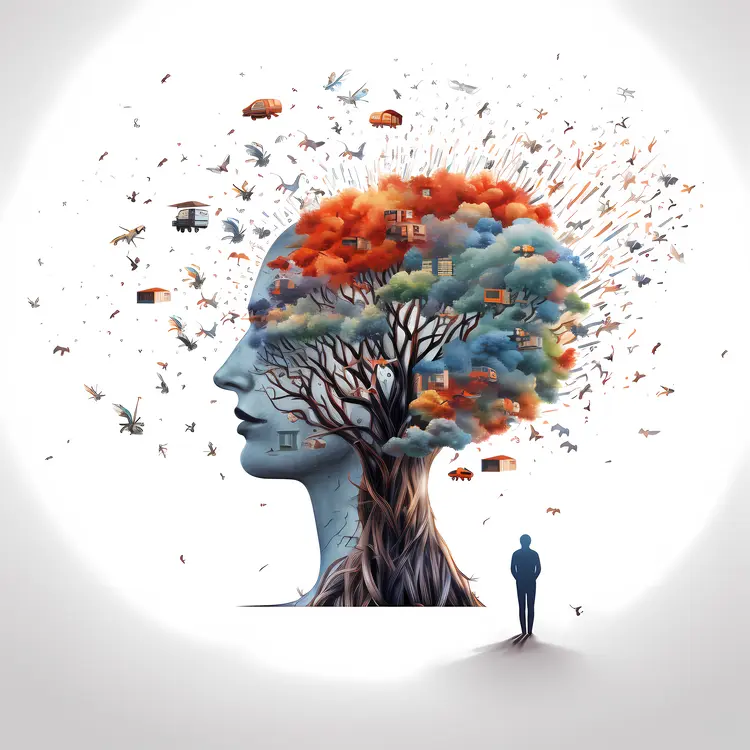 Creative Human Head with Tree and Elements