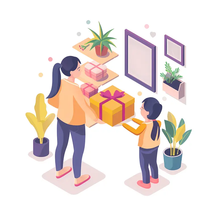 Mother and Child with Gifts Isometric Illustration