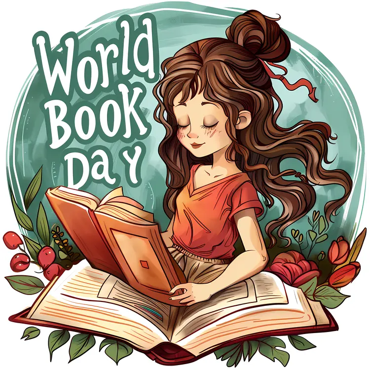 World Book Day Girl Reading Illustration