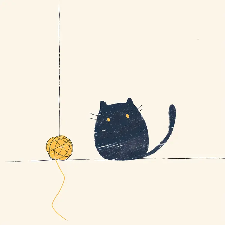 Black Cat with Yellow Yarn