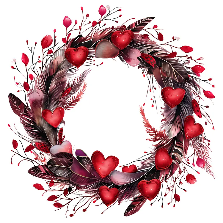 Heart and Feather Wreath for Valentine's Day
