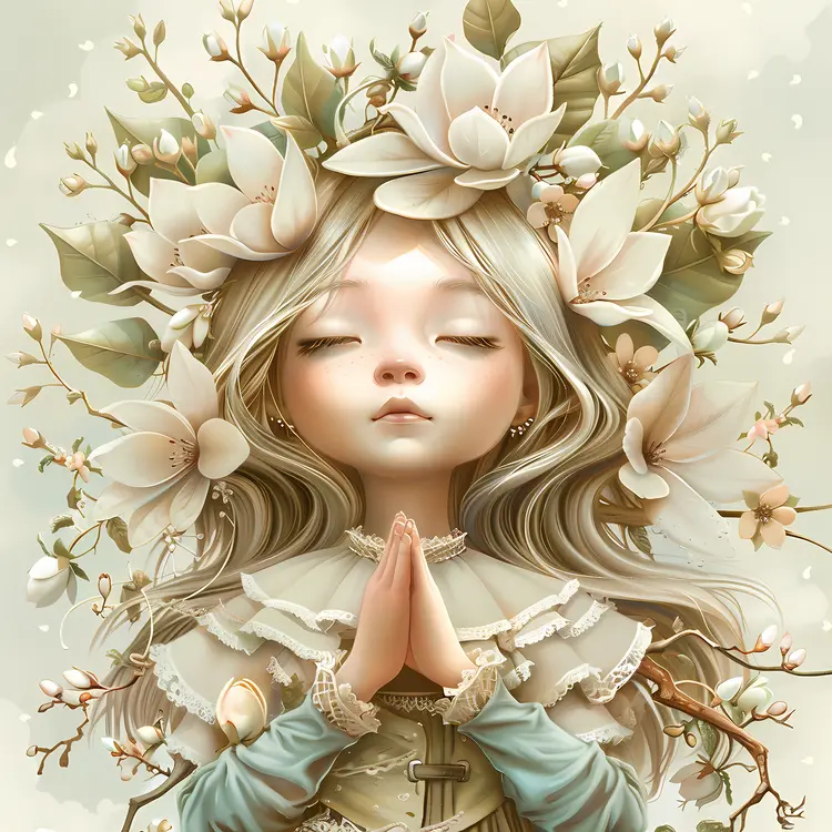 Serene Girl with Flower Crown Illustration