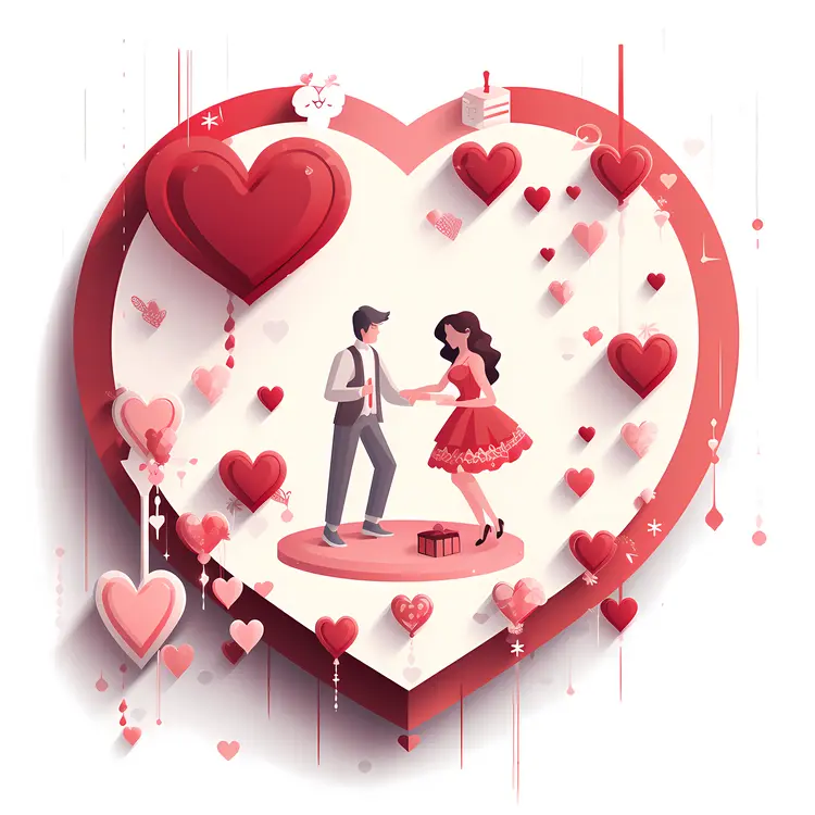 Heart with Couple and Decorations