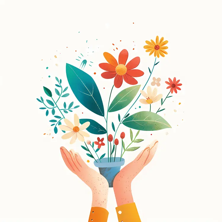 Hands Holding Blooming Flowers