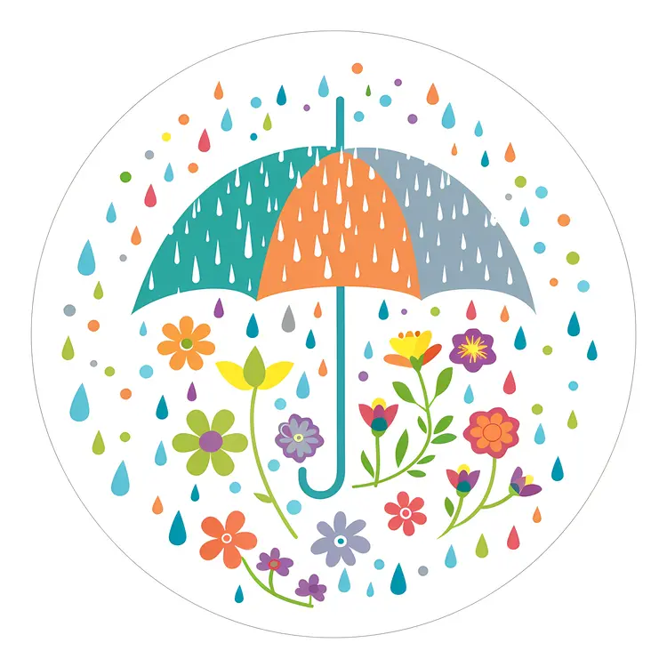 Colorful Umbrella with Flowers Illustration