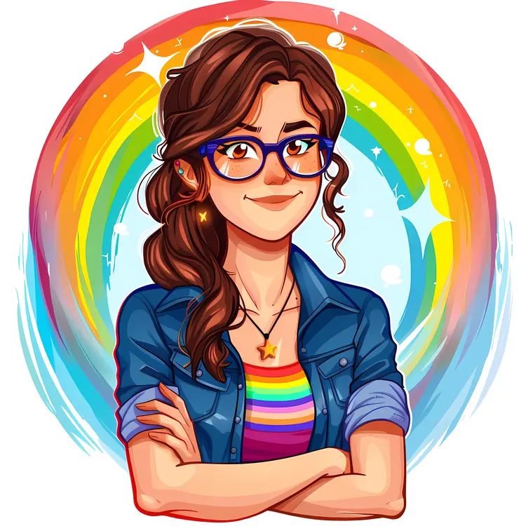 Girl with Rainbow Background and Glasses