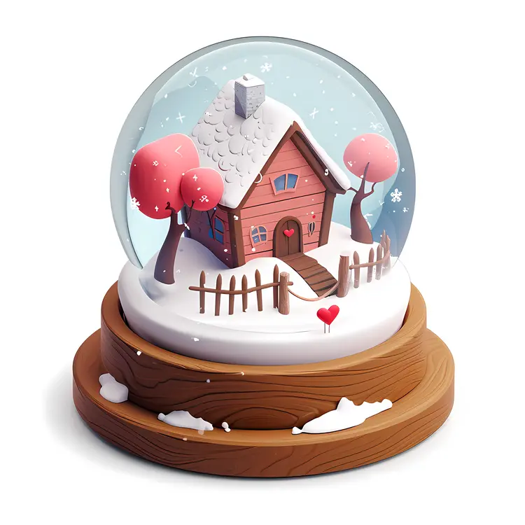 Heart House in Snow Globe