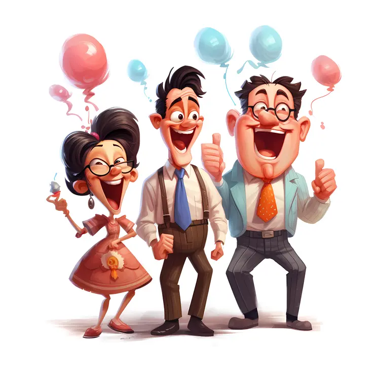 Three Happy People with Balloons