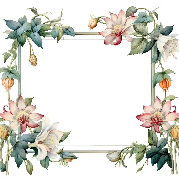 Pink and White Flowers in a Decorative Floral Frame