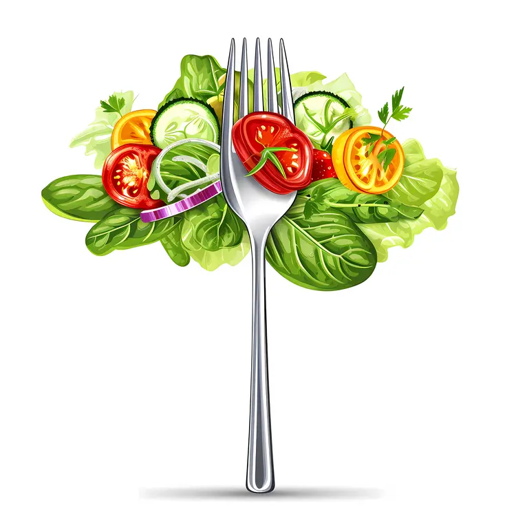 Appetizing Salad on Fork with Fresh Vegetables