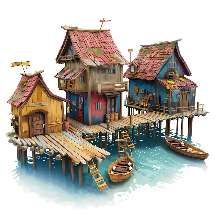 Small Cute Doodle House by the Water