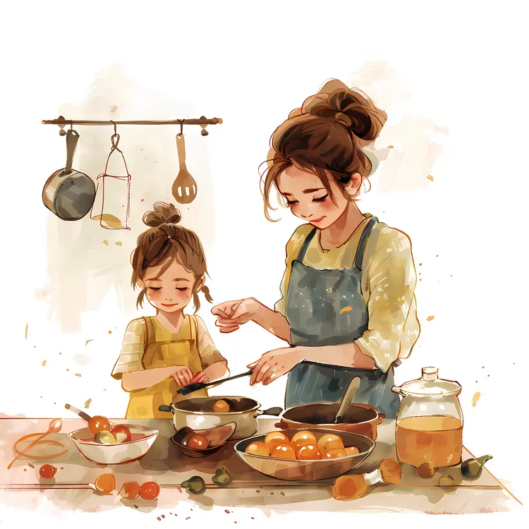 Mother and Daughter Preparing a Meal