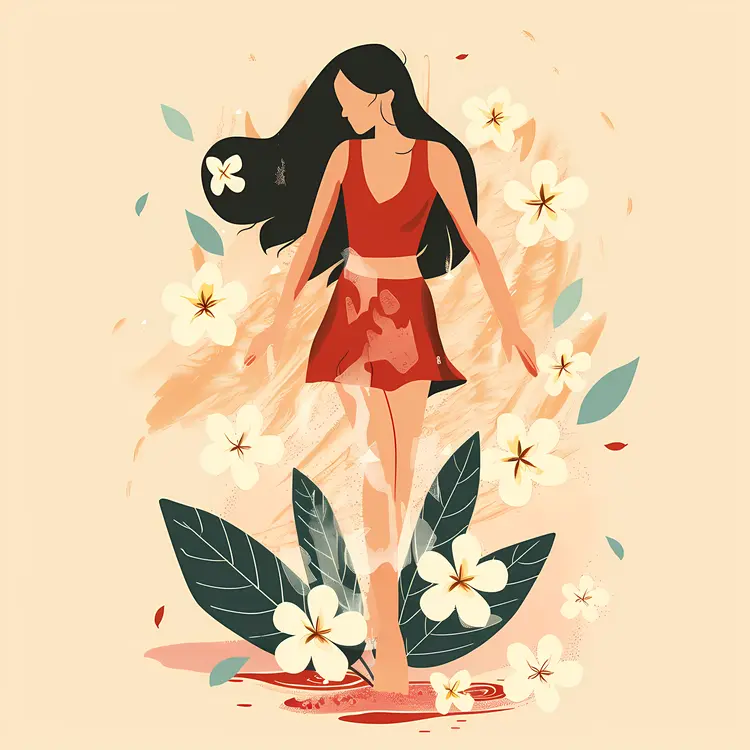 Elegant Girl with Flowers and Water