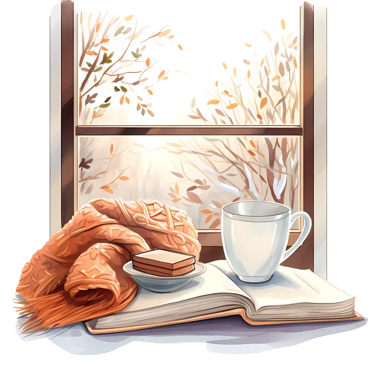 Cozy Autumn Reading Scene with Cup and Book