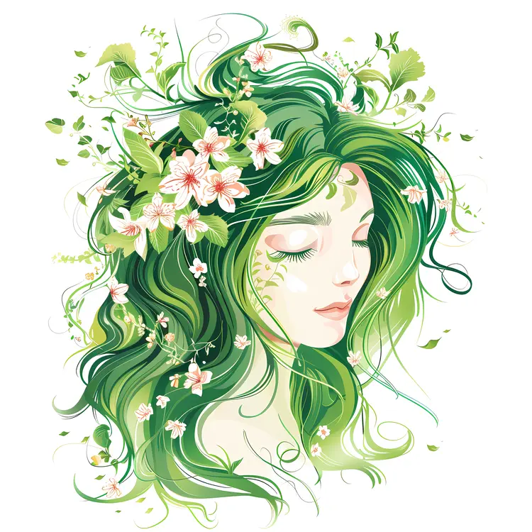 Green-haired Woman with Floral Crown