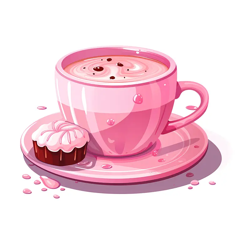 Hot Chocolate with Cupcake in Pink Cup