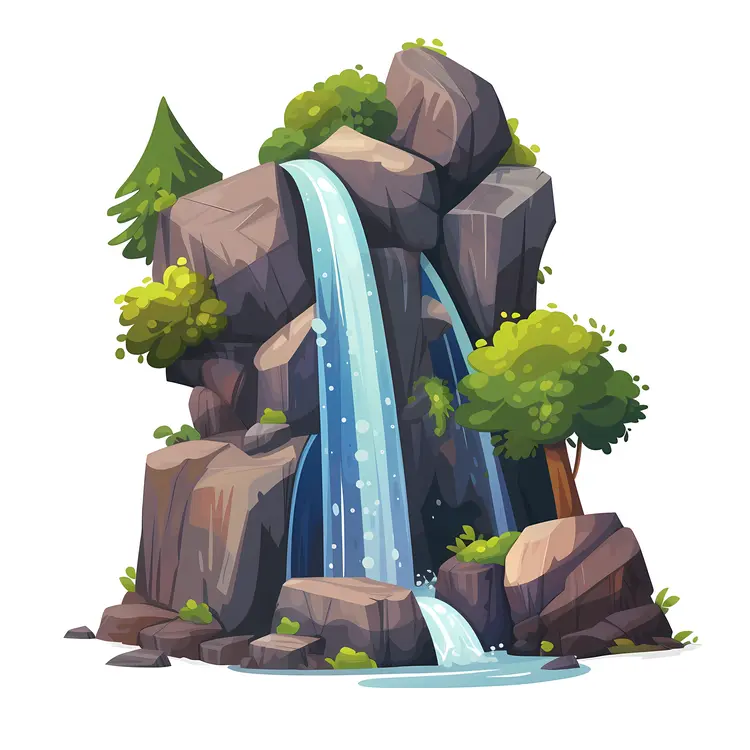 Serene Waterfall with Rocky Formation