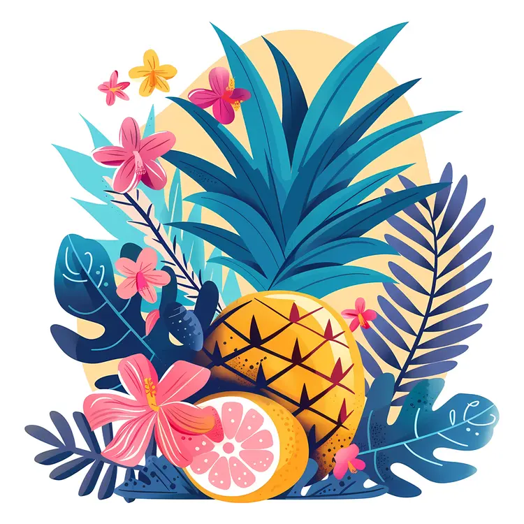 Pineapple with Tropical Flowers