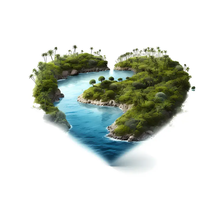 Heart-shaped Island with River and Beach