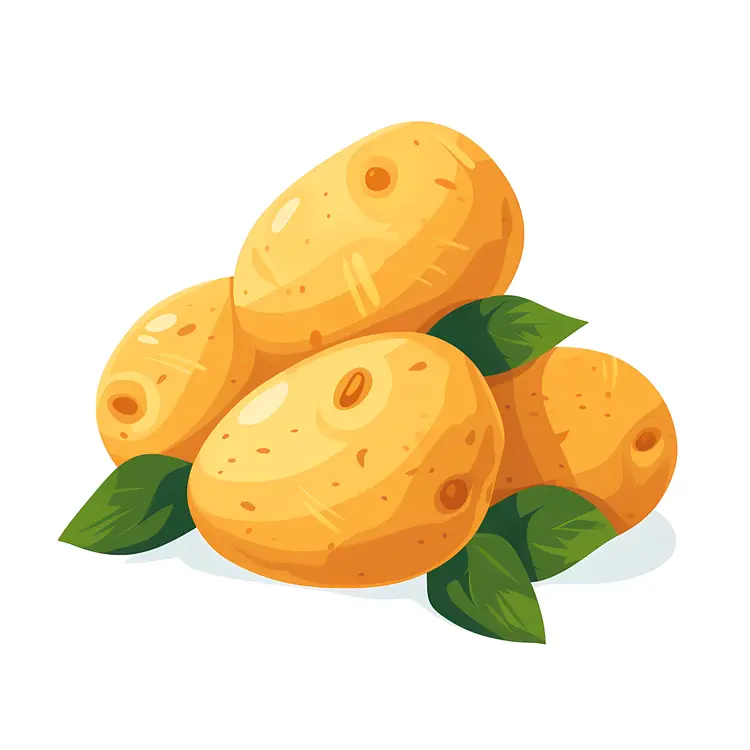 Yellow Potatoes with Leaves Illustration