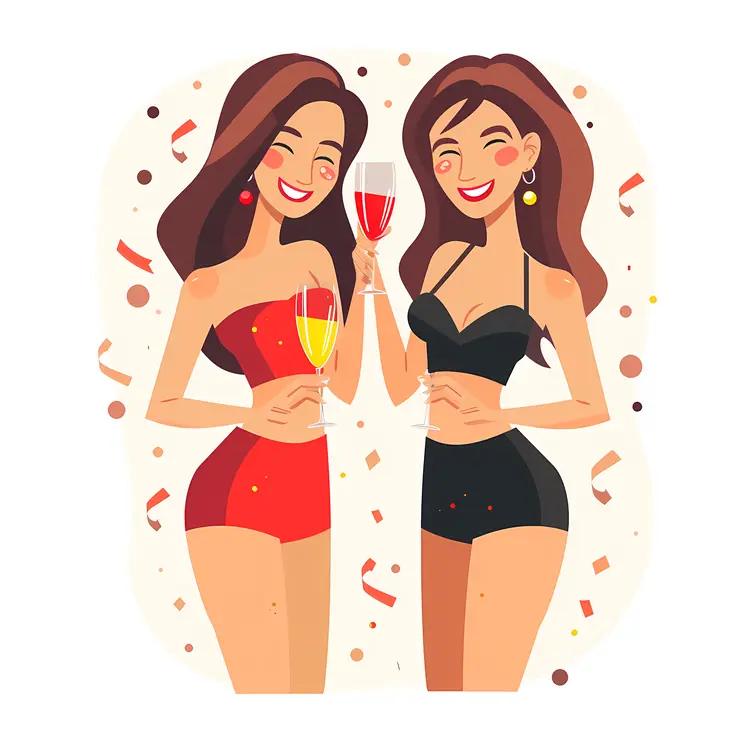 Party Girls in Bikinis with Drinks