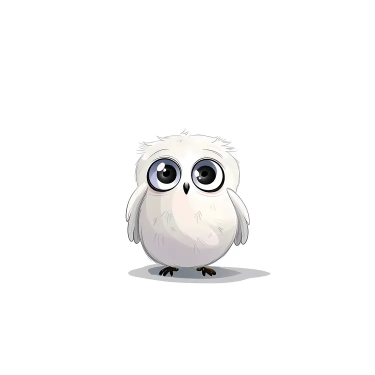 Cartoon White Owl with Big Eyes