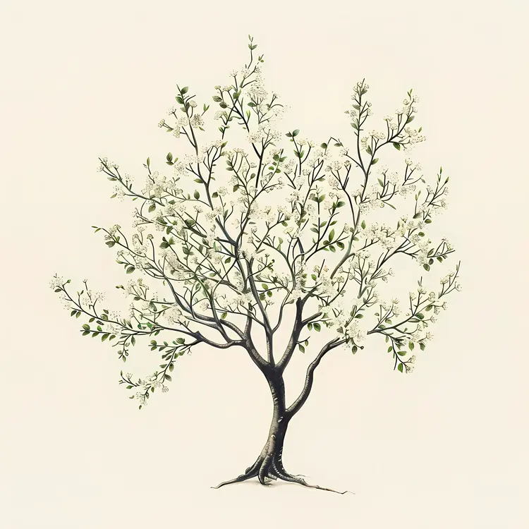 White Blossoming Tree with Branches